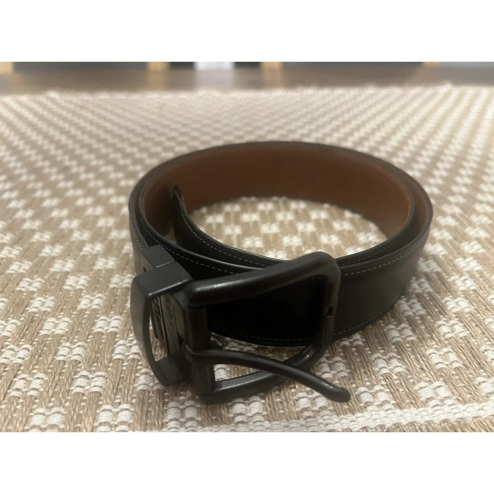Original Penguin Men's Black Brown Leather Feather Reversible Belt Sz 34